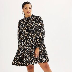 Nine West 1X Long sleeve swing dress black